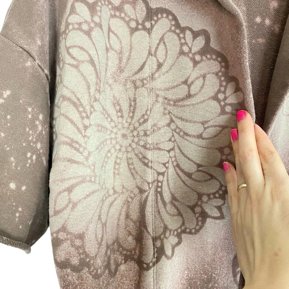 Handmade Sweatshirt Hoodie Cardigan Womens Small Medium Taupe Tan Floral Mandala - Picture 4 of 13